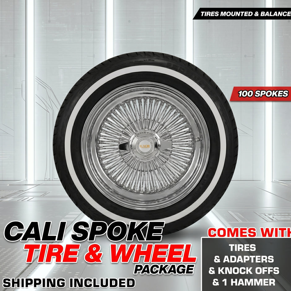 13x7 100 Cali Spoke Chrome Reverse Wheel Set with Free Tires