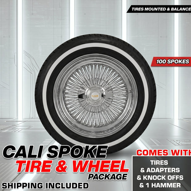 14x7 100 Cali Spoke Chrome Reverse Wheel Set with Free Tires
