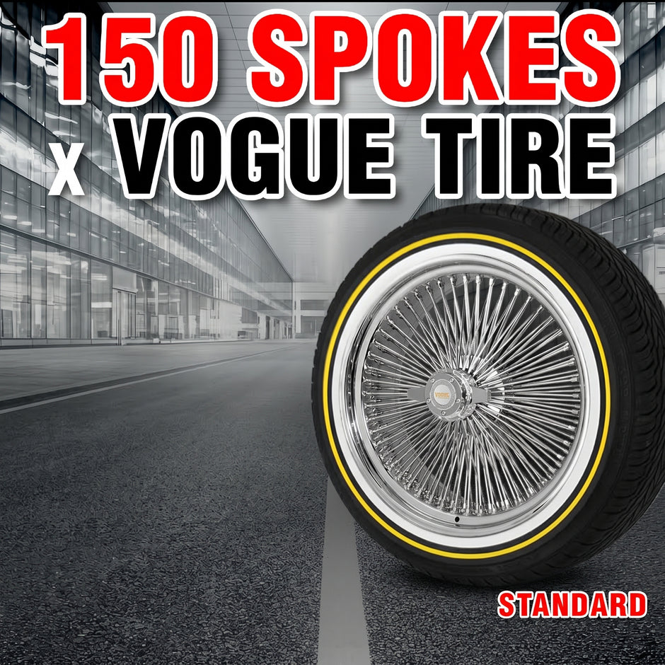 22X8" 150 spokes Straight Lace standard  Chrome Wheel Set with free Vogue Tires
