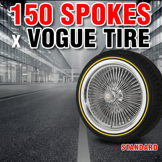 22X8" 150 spokes Straight Lace standard  Chrome Wheel Set with free Vogue Tires